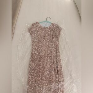 Adrianna Papell Rose Gold Sequin Girls' Cap Sleeve Dress